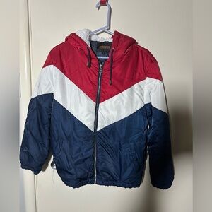 Ambiance Red, White, and Blue Chevron Puffer Jacket